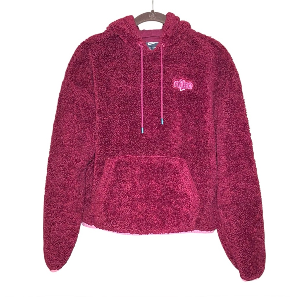 Nike Sherpa Faux Fur Hoodie Plush Cozy Y2K Soft Girl Athleisure Streetwear Small